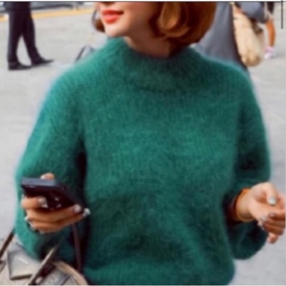Anthropologie Moth Green Bedford Angora Fuzzy Sweater Size Small
